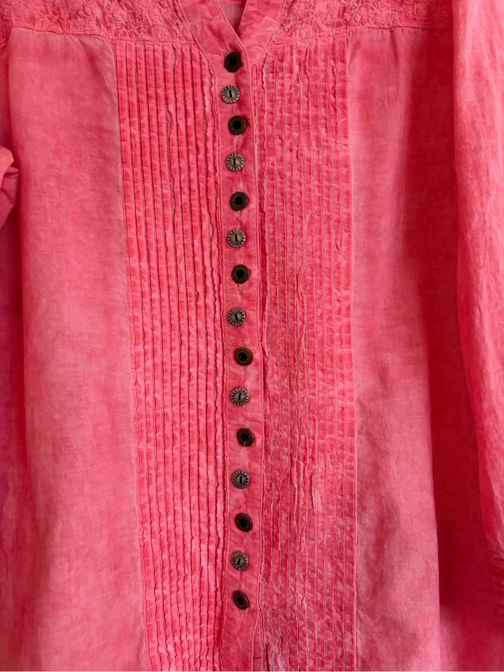 Parsley Sage Cotton Embroidered Tunic Blouse XL Coral Pink Lagenlook Mori Boho - Picture 3 of 16